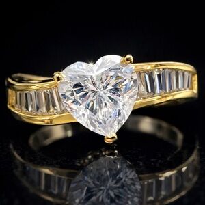 14k gold Absolute cz Diamond heart cut baguette band engagement wedding ring HSN